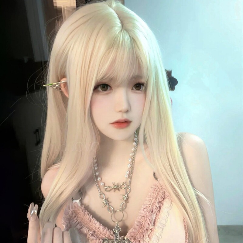 女性自然长直发假发套 浅金色动漫COS甜美风 佰芙美附护理组