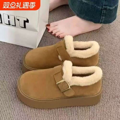 厚底加绒豆豆勃肯鞋女2025新款秋冬季外穿毛毛鞋子保暖棉鞋雪地靴