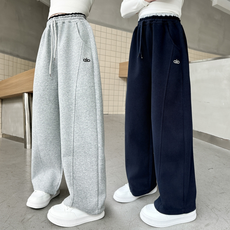 女童裤子秋冬款2025新款儿童运动裤女孩大童秋装阔腿裤初中生加绒