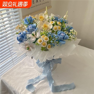 中国积木花束永生玫瑰花束拼装玩具真花女生系列送女孩节兼容乐高