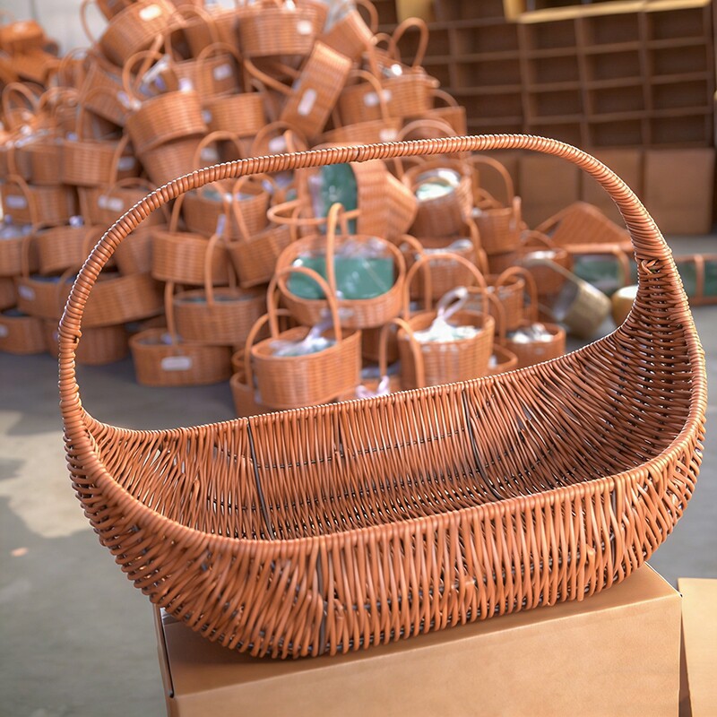 2026新款手工编织小果篮塑藤手提花篮野菜摆件鸡蛋女神节插花水果