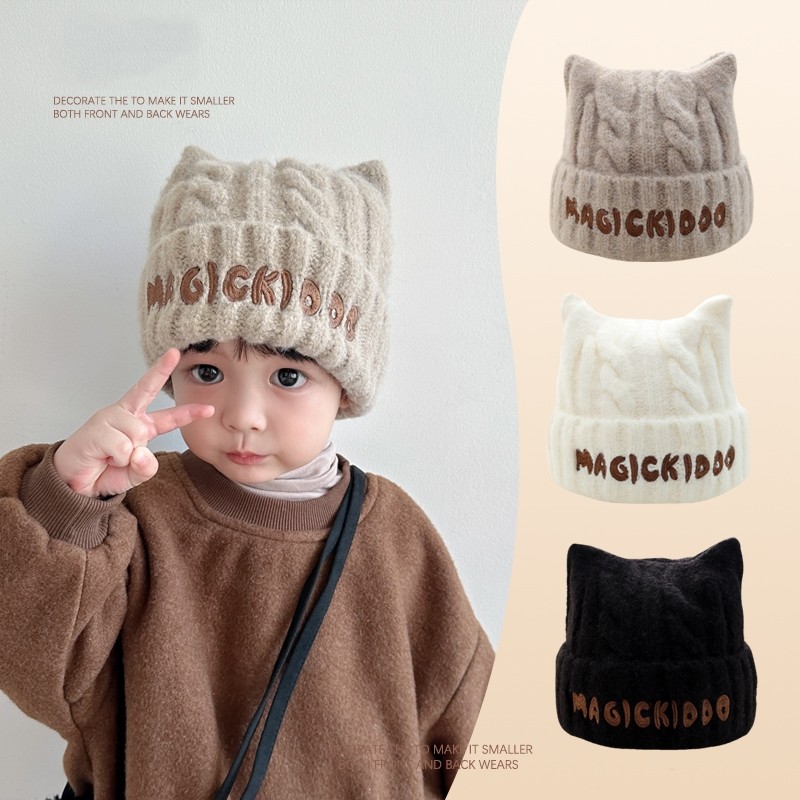 秋冬儿童毛线帽针织猫耳帽可爱柔软保暖帽子多规格