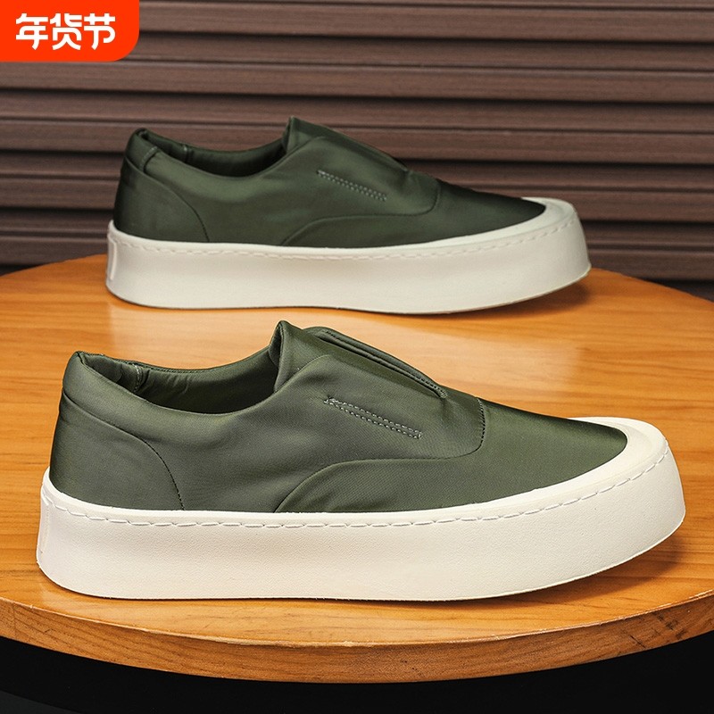 帆布男鞋2025四季新款防滑厚底透气轻便懒人一脚蹬板鞋男士运动鞋