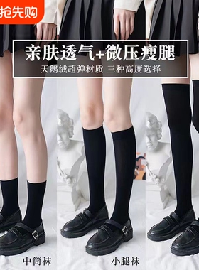 小腿袜长筒女士jk袜子中筒袜春夏季显过膝薄黑丝高筒袜黑色薄款