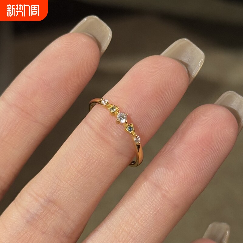 小红书同款简约时尚排钻锆石细戒指女小众设计高级感手饰素圈指环