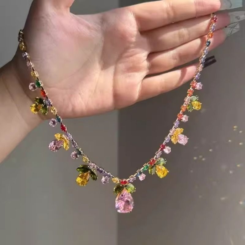 【繁花似锦】春日花朵浮夸彩色项链超重工中古设计超闪锁骨链宴会