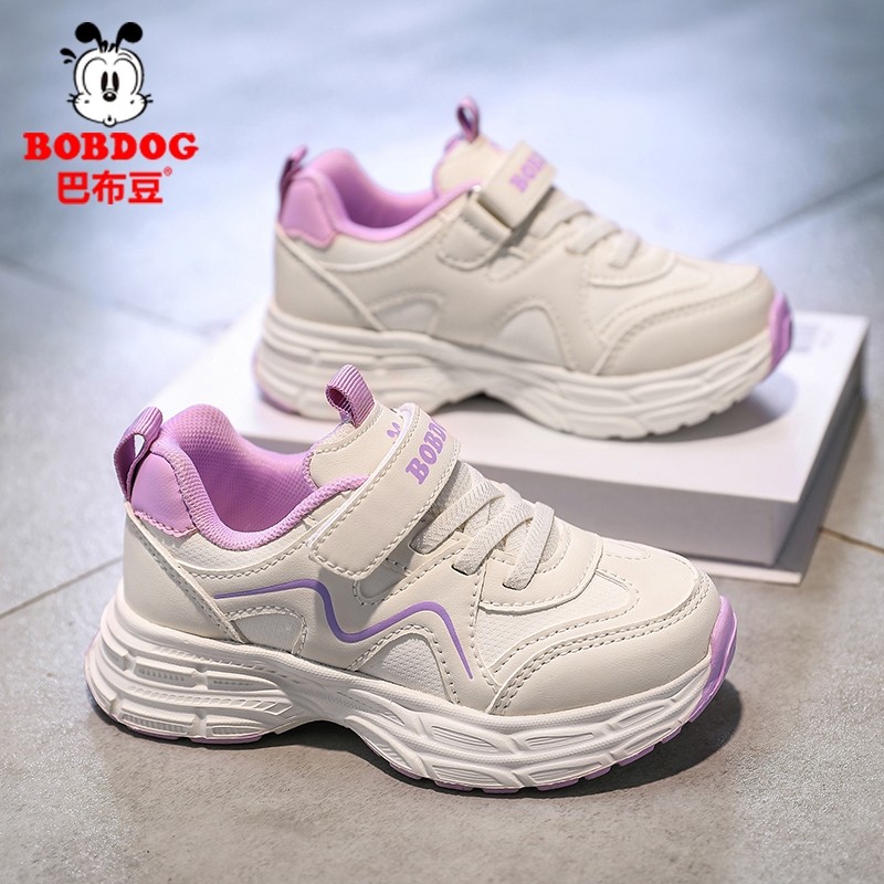 巴布豆女童运动鞋皮面防水女孩鞋子秋冬款2025新款休闲儿童老爹鞋
