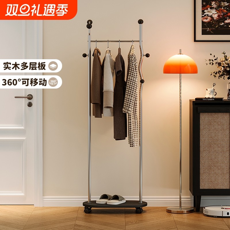 可移动挂衣架落地卧室实木多层板入户玄关衣帽架晾衣架客厅收纳