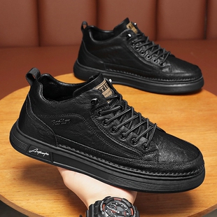 蜘蛛王皮鞋男鞋冬季厨师上班防滑防水工作厨房专用休闲黑色耐脏劳