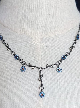 老老实实拍照|蓝色藤蔓配饰项链复古做旧欧美锁骨链装饰性