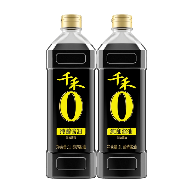 千禾零添加头道生抽纯酿酱油1L/瓶大豆小麦酿造180天凉拌炒菜家用