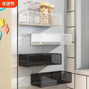 厨房置物架冰箱侧磁吸收纳架柜子旁边的架子边缝隙挂篮筐免打孔架