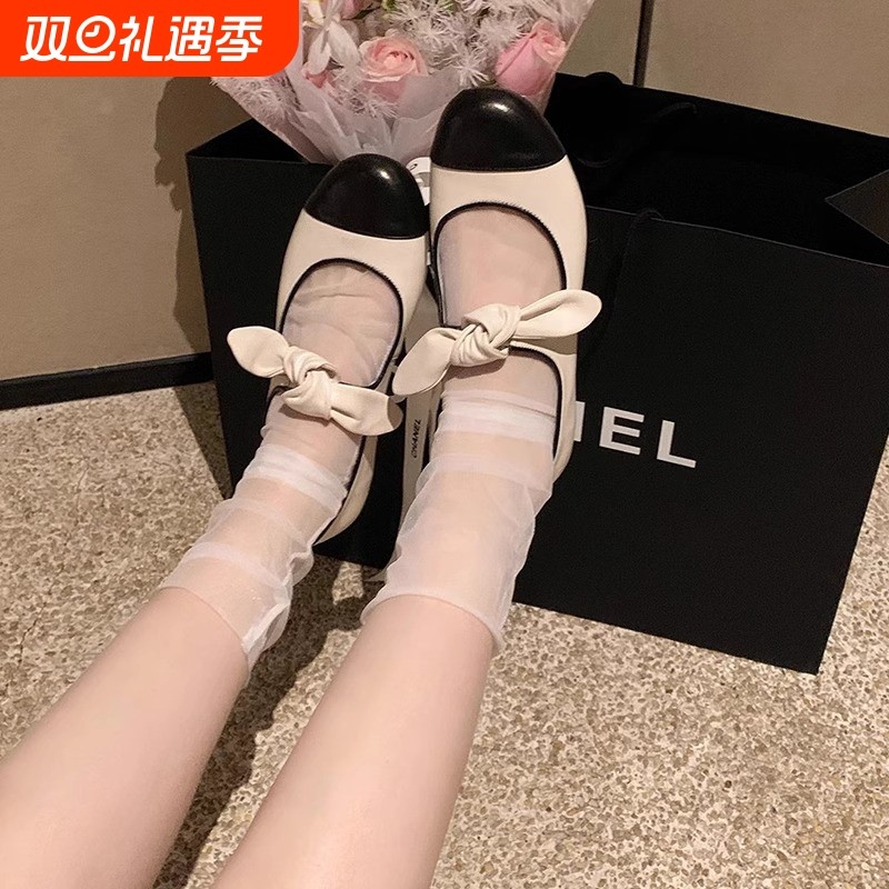 真皮版~小香风蝴蝶结玛丽珍芭蕾舞平底鞋子2025新款法式浅口单鞋