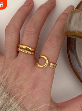 金属双层缠绕扭结戒指女个性日韩冷淡风潮流不规则独特食指戒