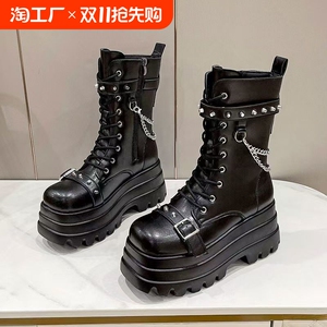 cos机车增高鞋马丁靴2024新款时尚秋季短靴子女厚底中筒靴英伦风