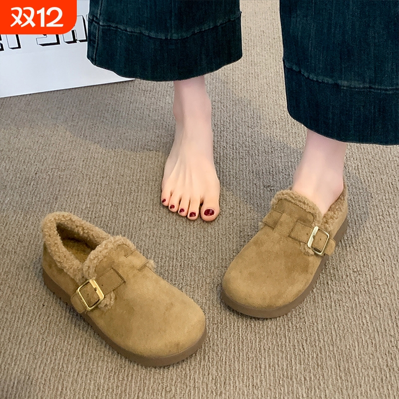 厚底加绒加厚勃肯鞋女2025新款冬季毛毛鞋保暖棉鞋雪地靴毛绒百搭