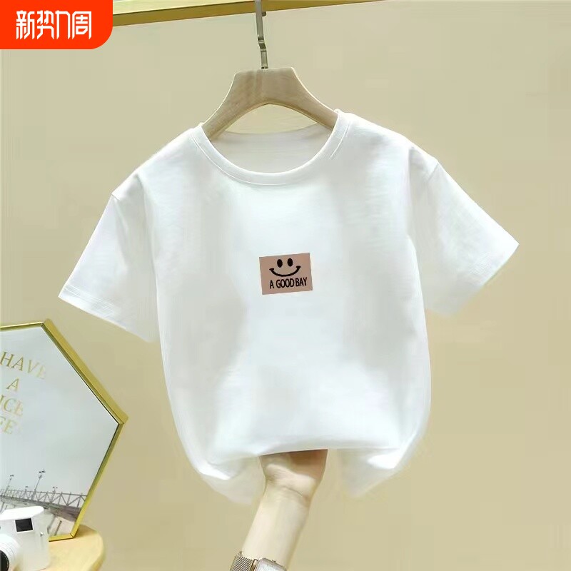 男童女童短袖t恤夏季新款儿童白色纯棉半袖男孩夏装上衣服彩虹