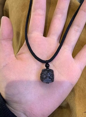 黑曜石雕刻小醒狮情侣项链男女吊坠儿童礼物蝴蝶爱心双层貔貅镀金