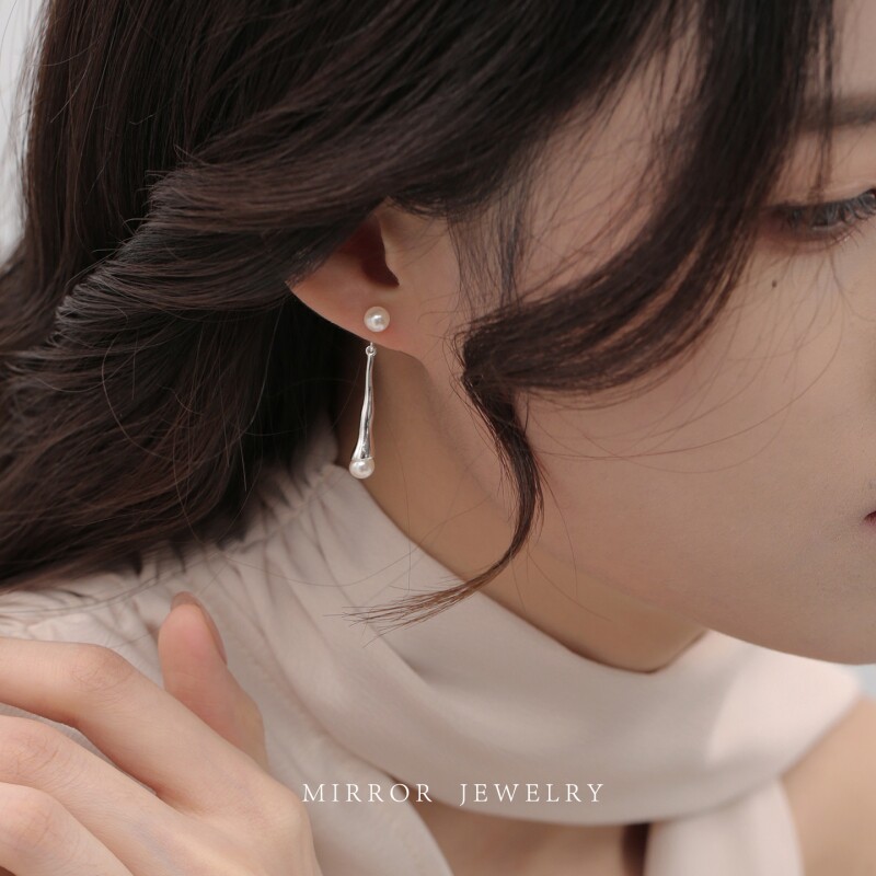 小麋人925银水滴贝珠耳钉女耳环耳饰银针轻奢高级感2026新款潮