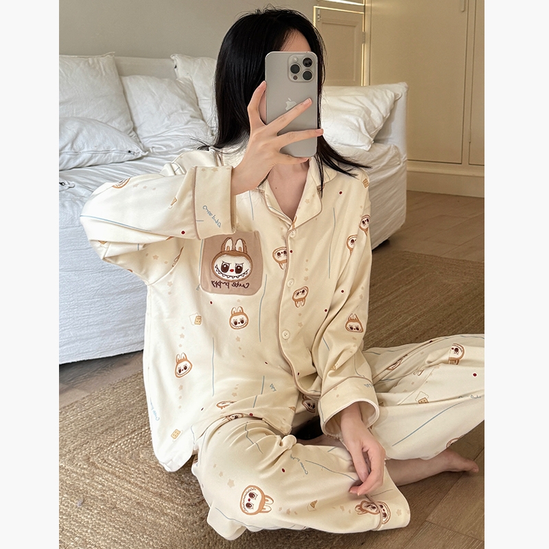 卡通德绒睡衣女款2025新款秋冬加绒加厚长袖女士拉布布保暖家居服