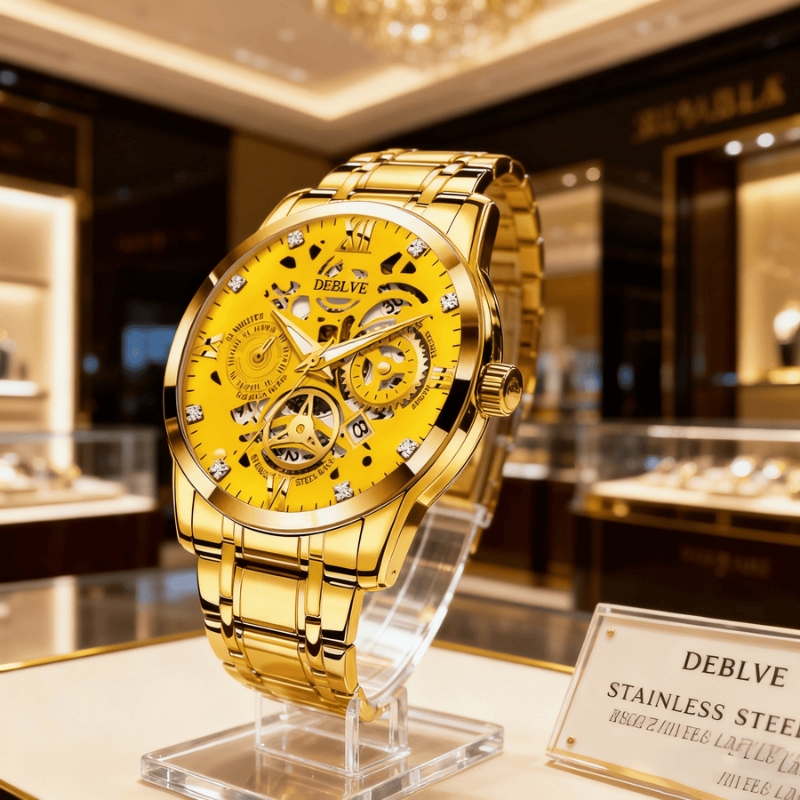 手表男款机械风全自动防水高级感全自动男表数字双日历防水腕表男