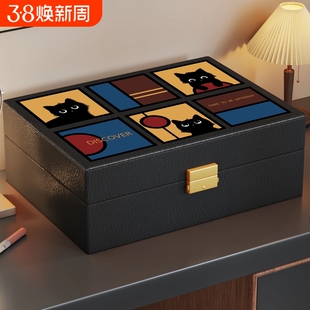 中古风收纳盒皮革首饰盒高档精致项链耳钉饰品防尘储物盒手表戒指