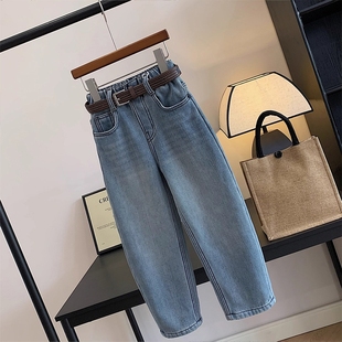 百搭一体绒阔腿牛仔裤 加厚老爹裤 男女童装 冬季 加绒萝卜裤 儿童韩版