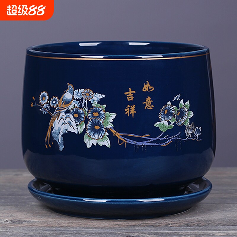 陶瓷花盆带托盘一组两个图片