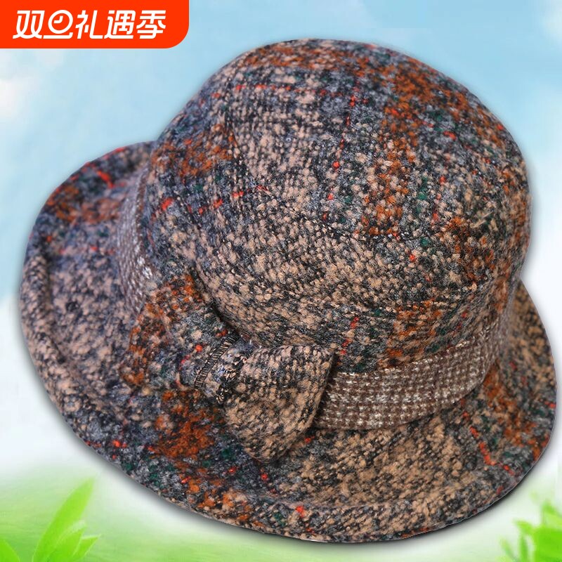 中老年人女士帽子秋冬妈妈老太太毛呢奶奶老人保暖渔夫帽棉帽