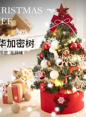 2025新款圣诞树家用小型迷你桌面摆件发光儿童圣诞节装饰粉色红色