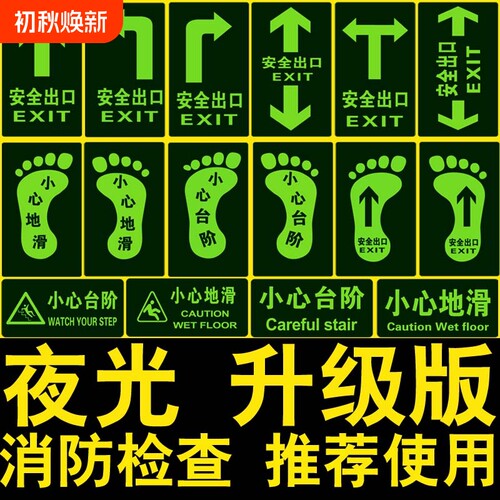 地贴消防疏散指示牌楼层电梯间安全出口标志牌酒店商场导示牌发光台阶夜光参观