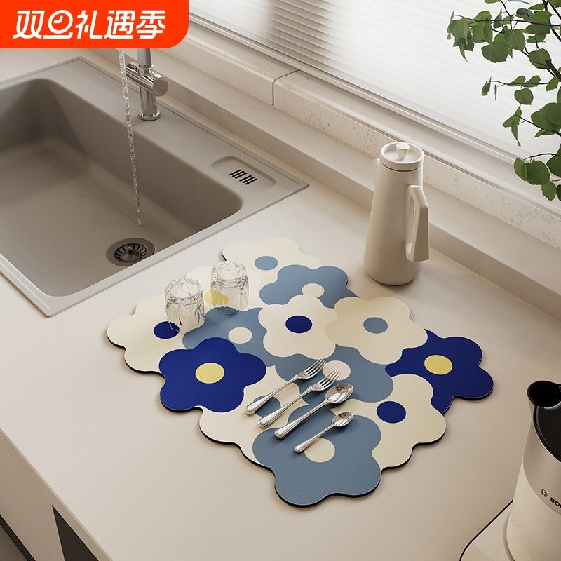 厨房沥水垫硅藻泥吸水垫桌面灶台台面防滑垫碗筷隔热防烫桌垫餐垫