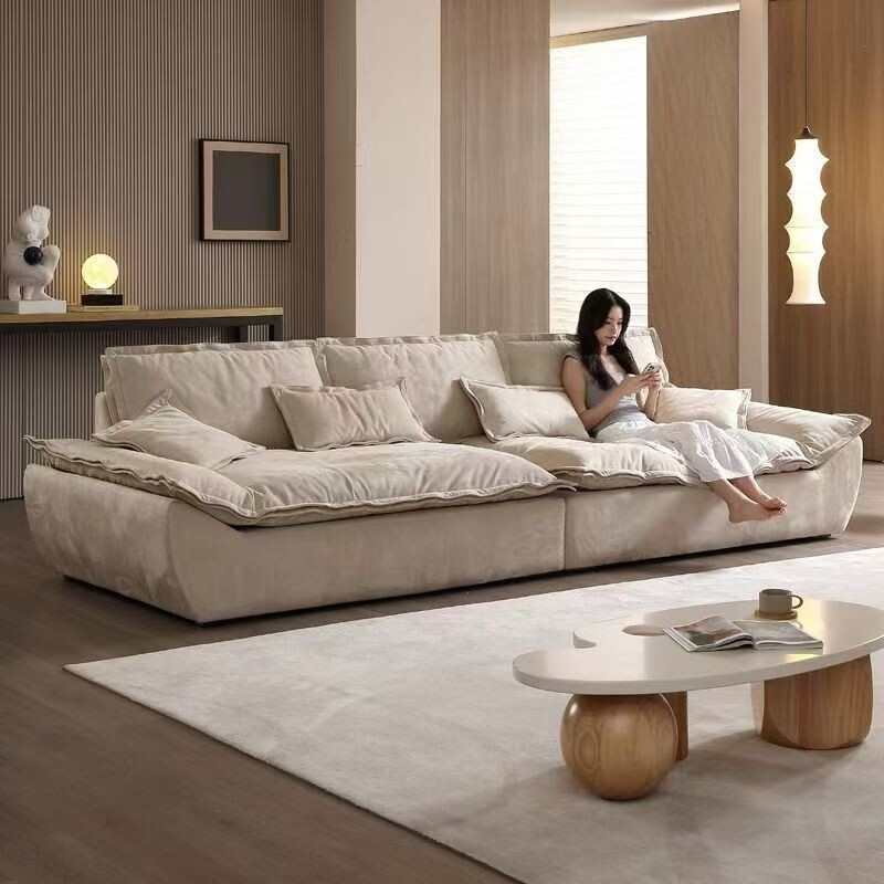 直排帆船沙发小户型三人位超宽坐深现代客厅布艺懒人绒布双人沙发