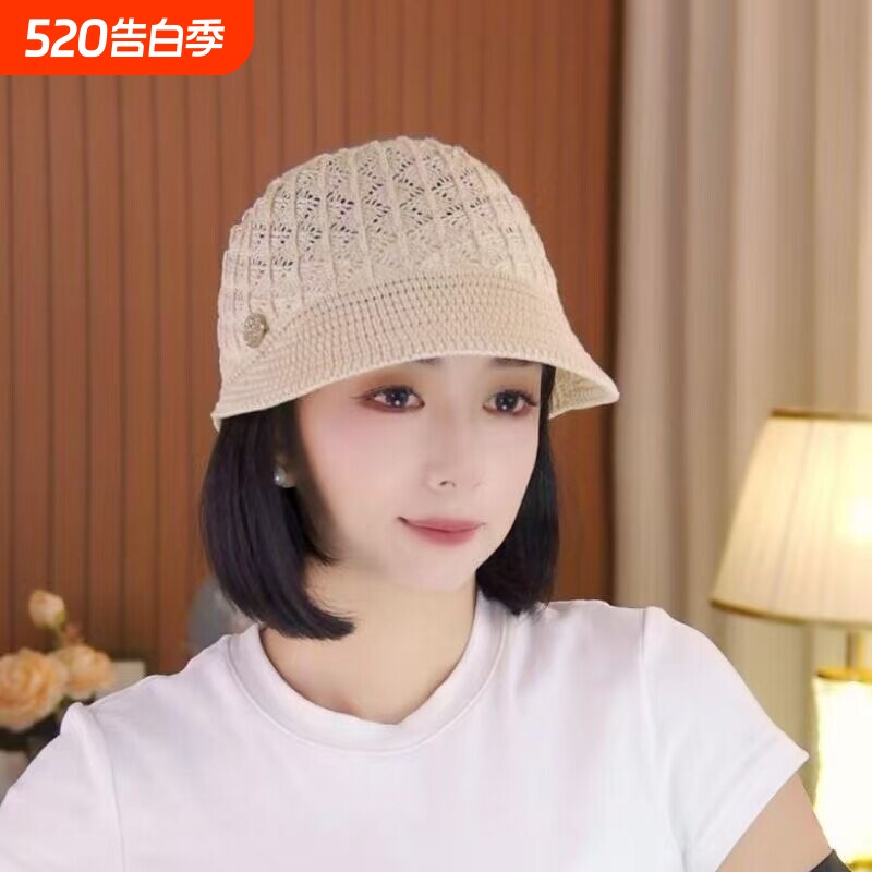 镂空帽子假发一体透气鸭舌帽女款春夏小头围波波头新款女士假发套