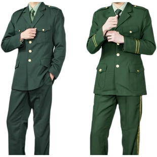 正装绿色外套裤子春秋款西装套装冬季中山装挺括耐磨常服套装男士