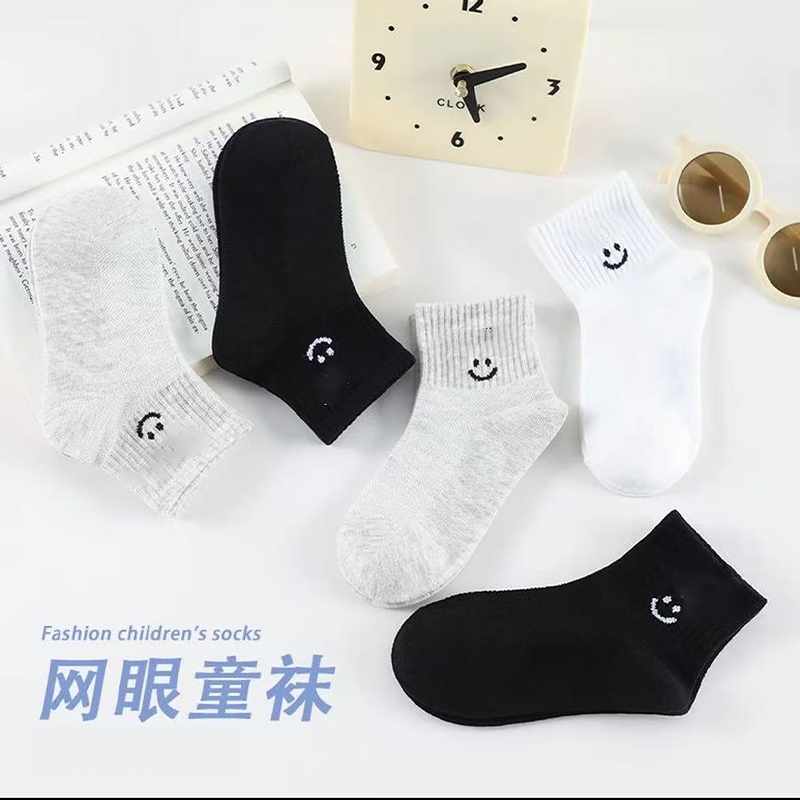女童袜子棉袜男童中筒袜男孩薄款宝宝童袜婴儿春秋款短袜黑色白色