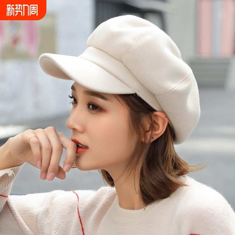 秋冬季网红毛呢帽子女新款冬天文艺画家帽韩版百搭八角帽贝雷帽
