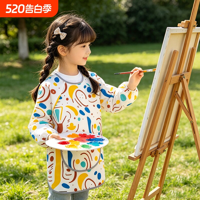 儿童绘画罩衣幼儿园画画衣长袖防脏反穿衣护衣宝宝防水围裙可爱
