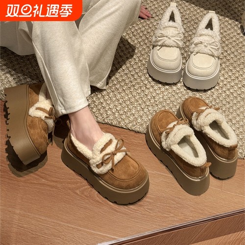 贾不假勃肯鞋女2025新款冬季厚底博肯鞋毛绒保暖增高鞋加绒棉鞋子