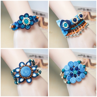 云南大理古城民族风白族手工扎染布艺手链蓝染花朵个性旅拍饰品