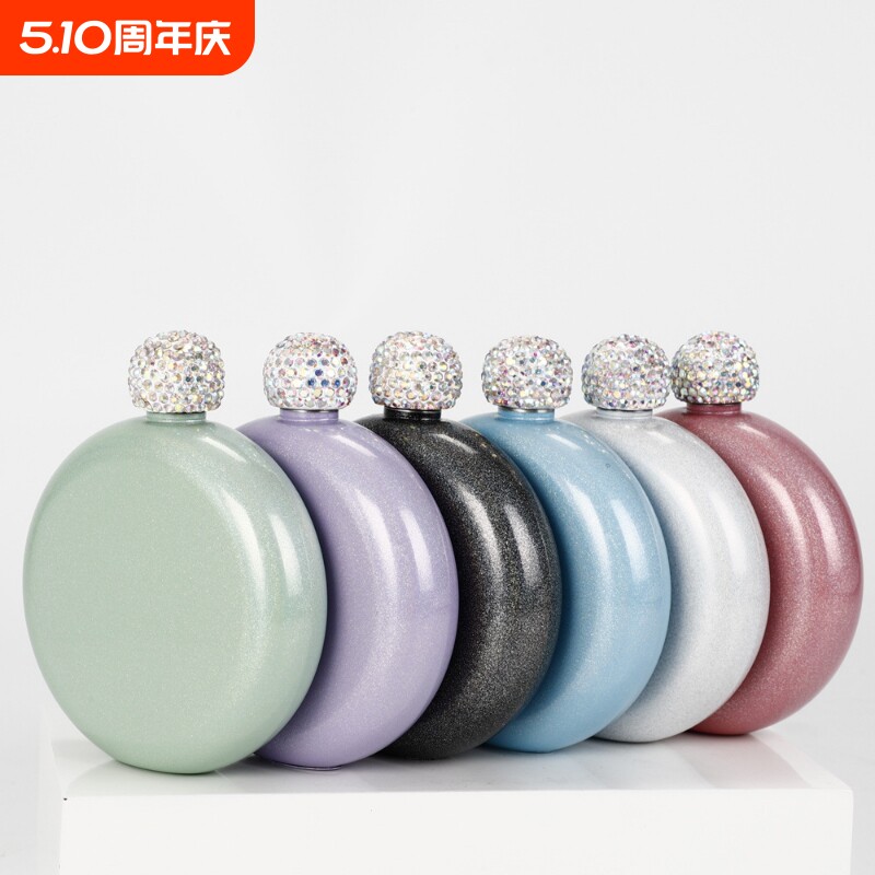 批发随身圆形便携小酒壶 304不锈钢酒壶 闪光漆迷你女士酒瓶