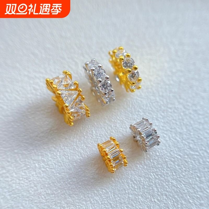 925纯银饰配件水晶手串微镶锆石梯方大孔隔珠隔片垫片diy手串配
