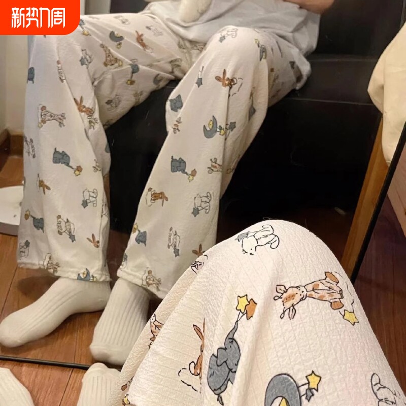 2025新款睡裤女夏季薄款长裤学生宿舍宽松休闲家居裤条纹印花格子