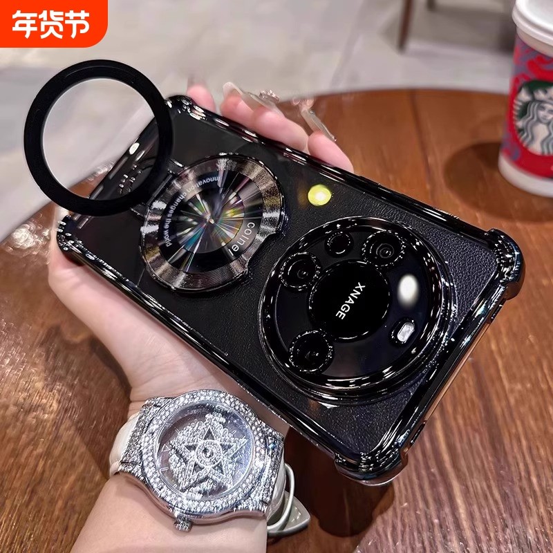 适用于华为mate70pro+手机壳磁吸支架电镀四角气囊mate60带镜头膜mate50硅胶全包40p透明高级简约防摔保护壳