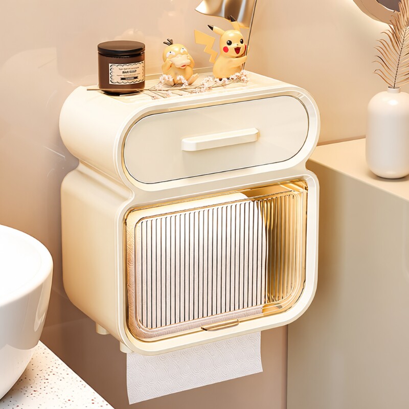 厕所卫生间厕纸盒纸巾盒抽纸盒壁挂式卫生纸置物架卷纸防水奶油