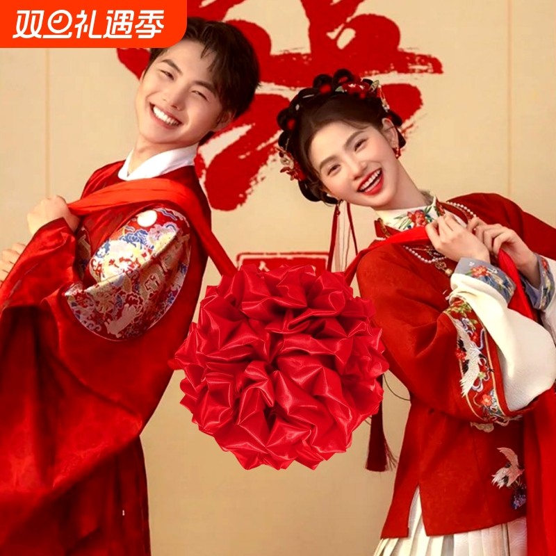 结婚绣球大红花绸缎婚车交房大红花丝绸布表彰奠基剪彩交车红绣球