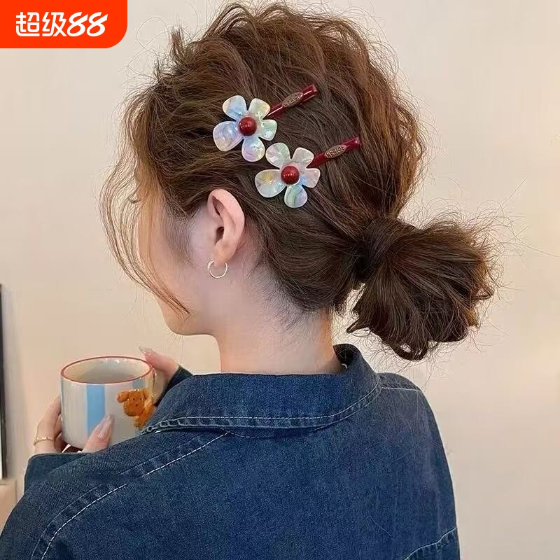 幻彩醋酸花朵发夹女边夹侧边发卡2025新款刘海夹鸭嘴夹子秋冬发饰图片