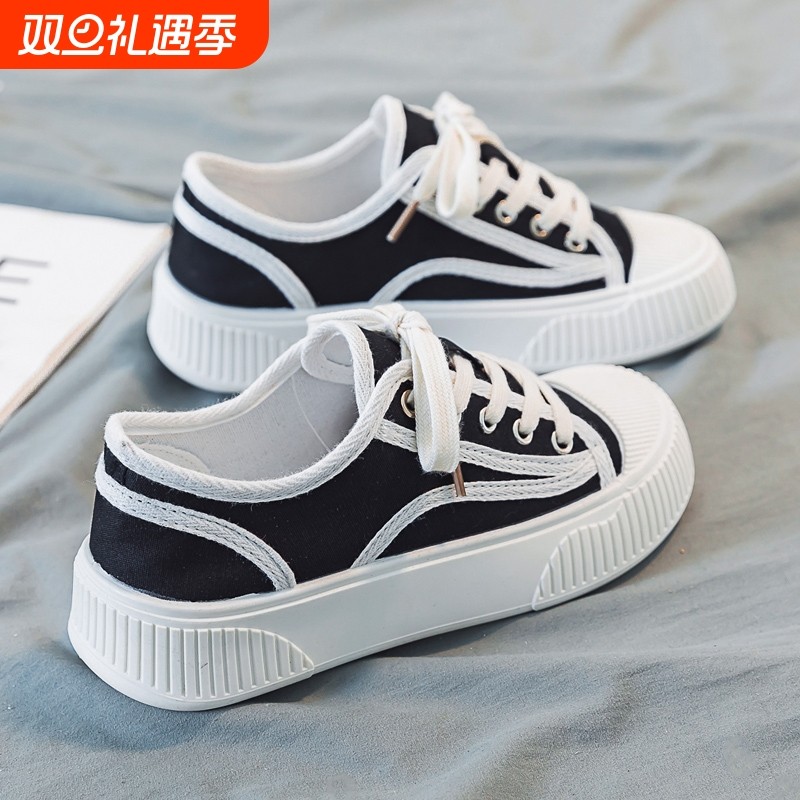 帆布鞋女2025厚底春秋季休闲百搭休闲新款透气运动爆款板鞋轻便