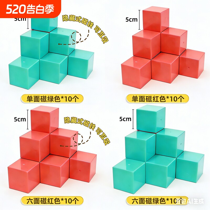 5cm六面磁性正方体教具长方体积木小学生三四五年级几何体模型观察