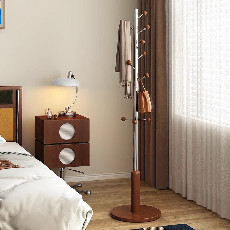 挂衣架落地现代卧室不占空间衣架立式实木挂衣杆客厅不锈钢衣帽架